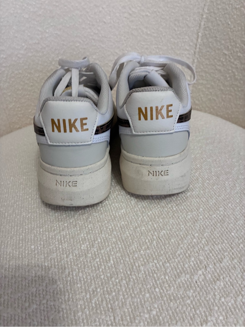 Nike Court Vision Alta White Leopard Print Leather Low Top Sneakers Womens - Picture 3 of 6